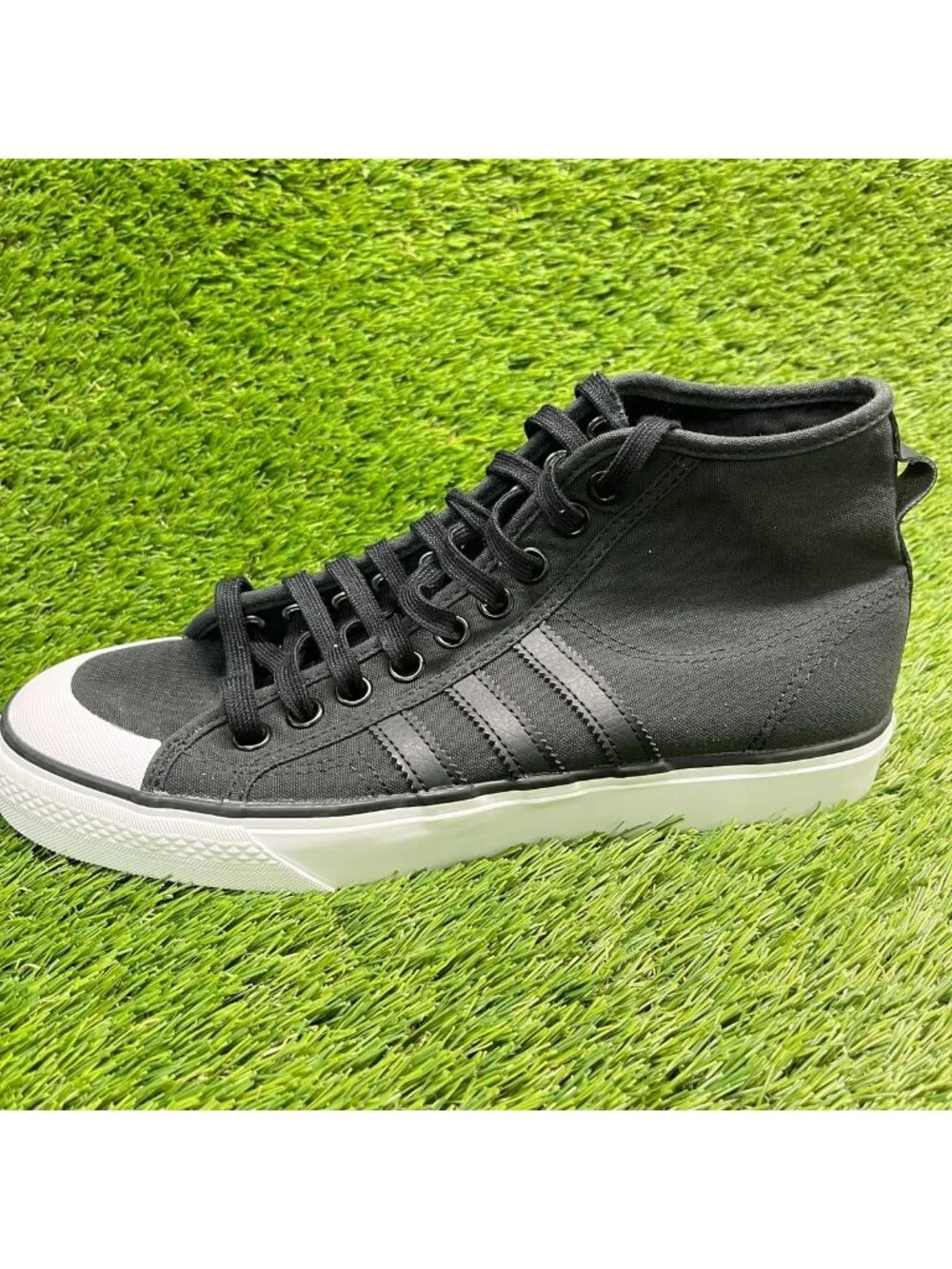 Adidas Nizza Hi Mens Size 9.5 Black White Athletic Walking Canvas Shoes Sneakers